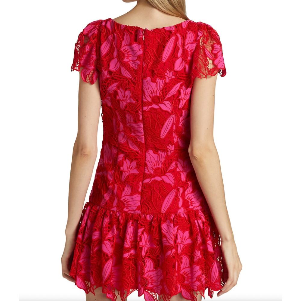 Monique Lhuillier Embroidered Lace Minidress Guipure Lace Coquette Fairy Sz 12 - Picture 4 of 13